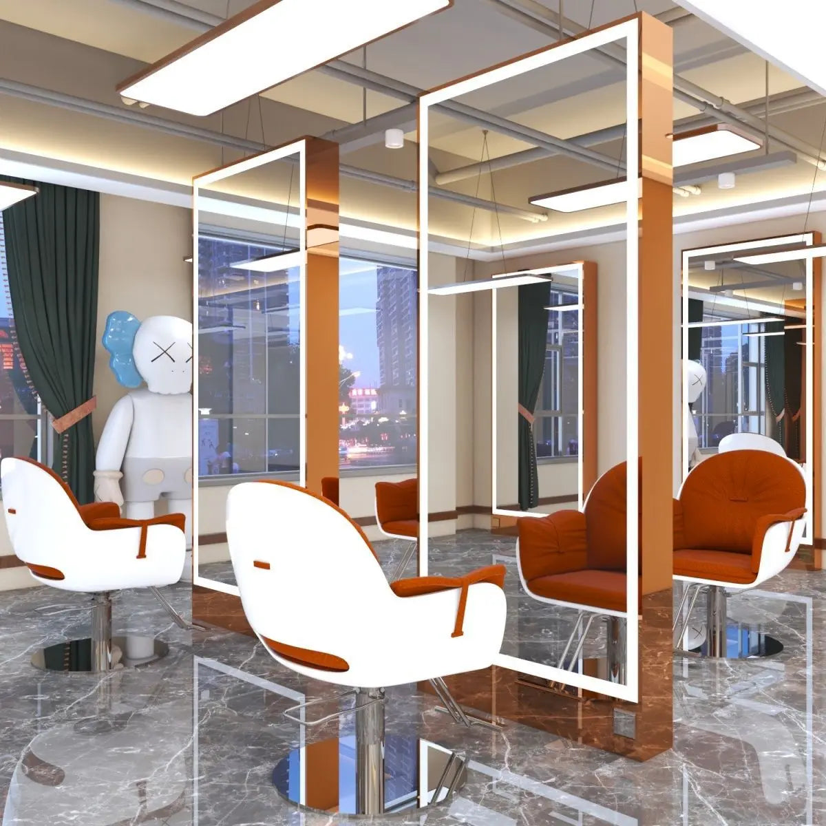 Rose gold, double-sided floor-to-ceiling  , barber shop mirror table, special perm and dyeing  , full-body hair cutting mirror.