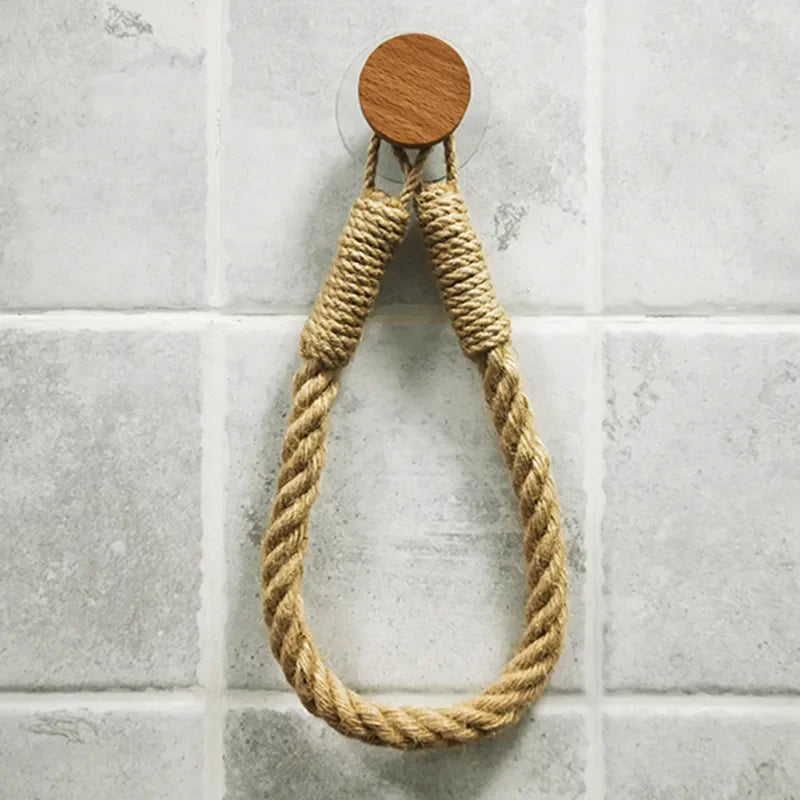 Nail-free Paper Towel Holders Rack Bathroom Towel Hook Toilet Paper Holder Towel Rack Beige Hemp Color