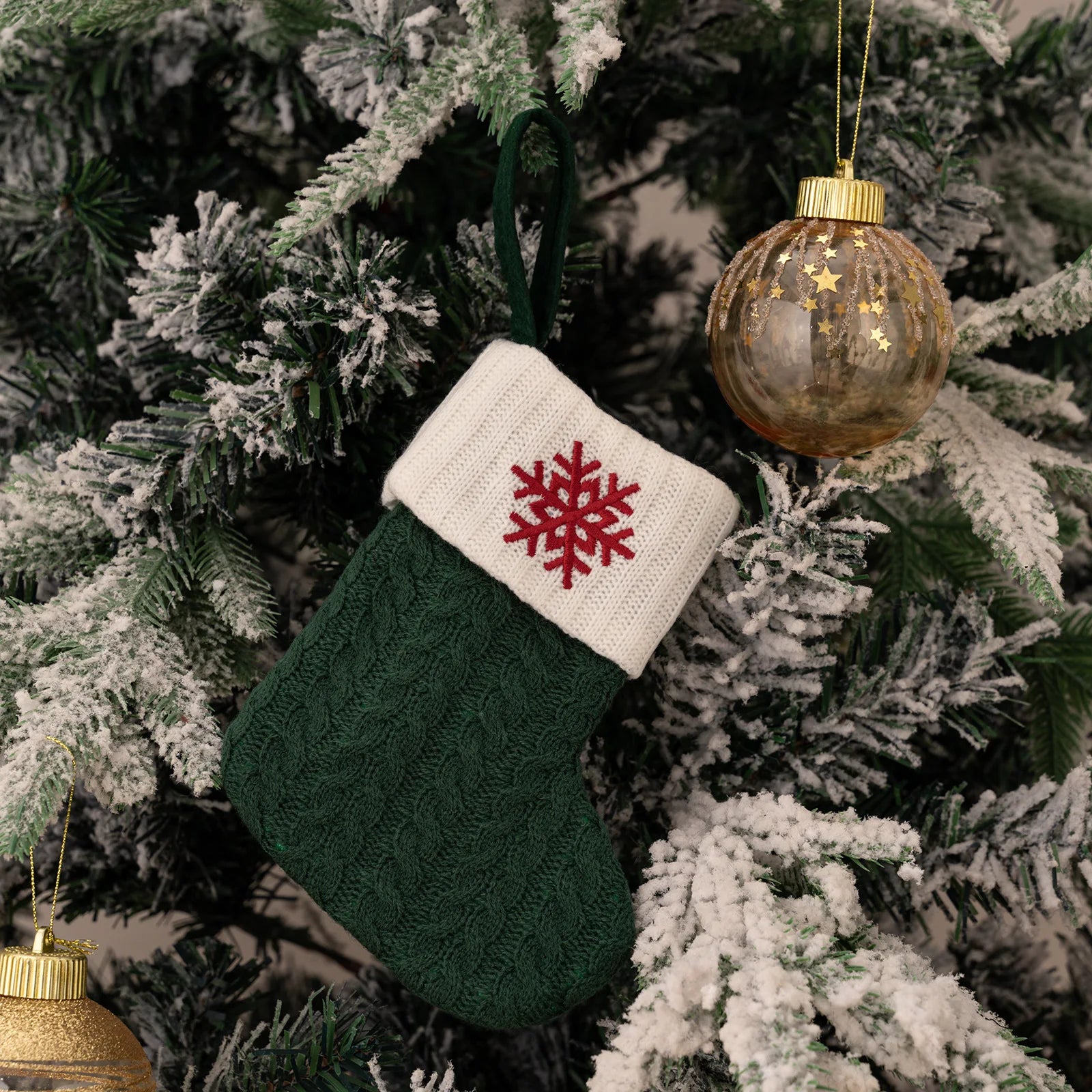 Green A-Z Letter Hanging Christmas Stockings Monogram Knitted Socks Fireplace Christmas Tree Hanging Party Decoration