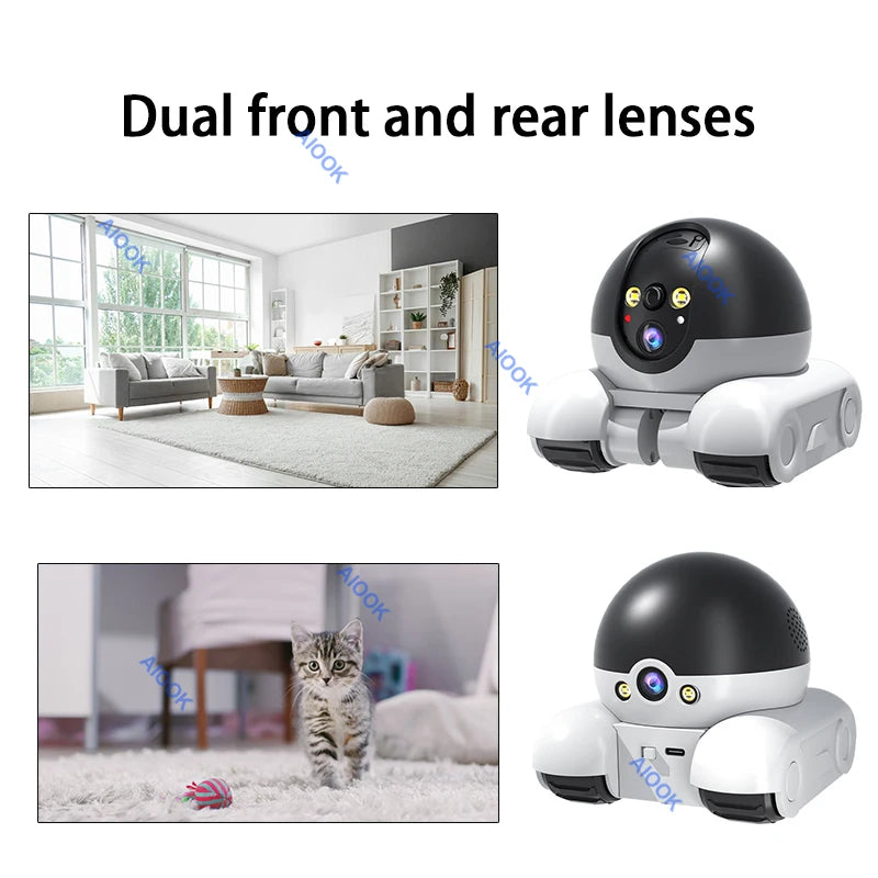 AIOOK Pet Mobile Camera HD 8MP 4K WIFI IP CCTV Baby Home Security Camera 2 Way Audio Intercom Night Vision PIR Control Mobile