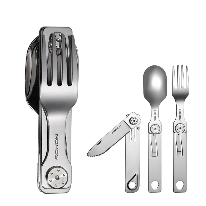 ROXON 3 IN 1 Camping Cutlery Set Knife Fork Spoon Stainless Steel Portable and Detachable