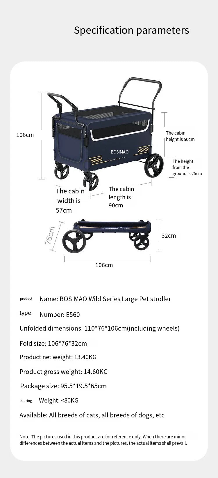 Double Door Isolation Upgraded Pet Stroller Large Dog for Outdoor Travel Portable Foldable Elderly Disabled Dog Outdoor Stroller