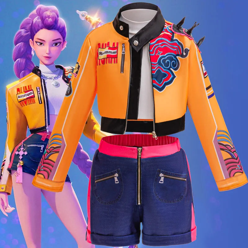 Girl Set 3pcs Demon Hunters Rumi Cosplay Costume Birthday Party Stage Performance Costume Halloween Carnival Kids Dress Up Set