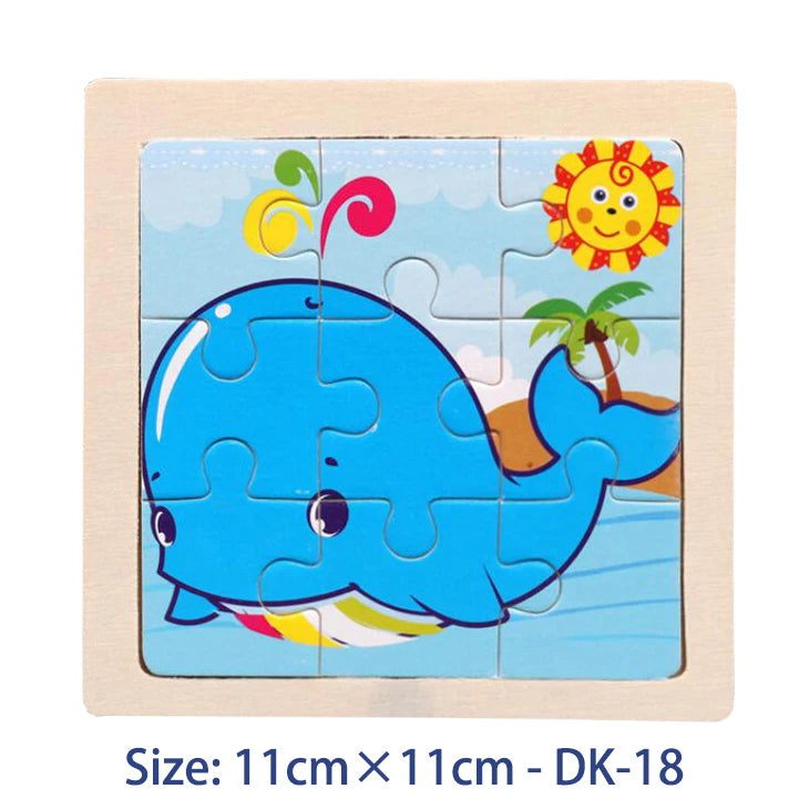 11cm/4.33in Kids Wooden Jigsaw Puzzle Games Cartoon Animal Vehicle Pattern Children Montessori Educational Toys