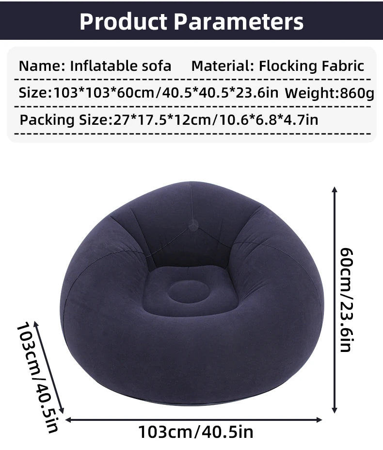 Portable Inflatable Sofa Soft Indoor Bedroom Lounge Bean Bag Chair Outdoor Camping Lazy Seat Round Single Inflatable Sofa