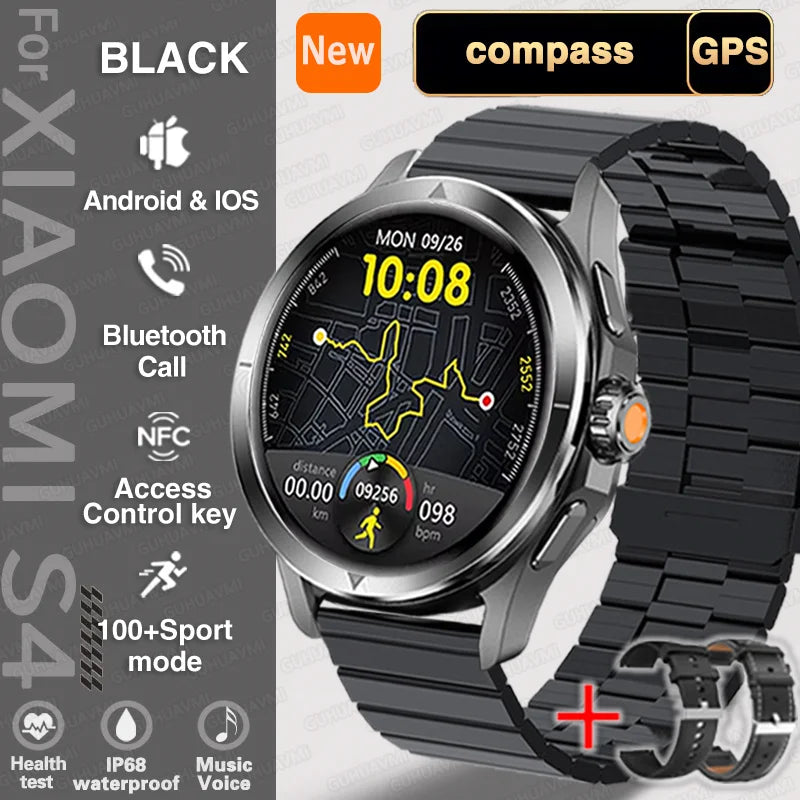 2025 New S4 Ultra Outdoor Sport Smart Watch Men AMOLED HD Screen NFC GPS Compass Heart rate Waterproof Bluetooth Call SmartWatch
