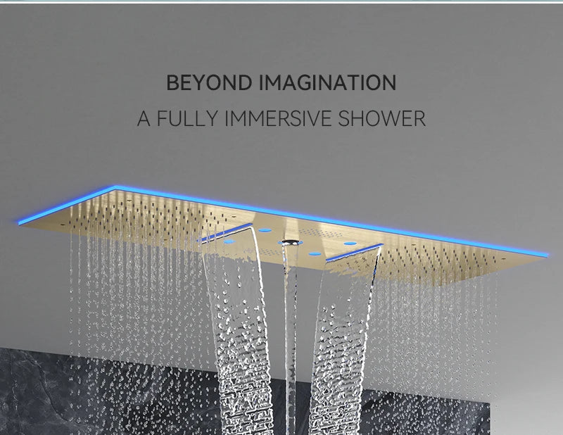 Luxury Ceiling Shower System Set Concealed Thermostatic Brass Digital Display Hydro Generator Rainfall  with Light and Bluetooth