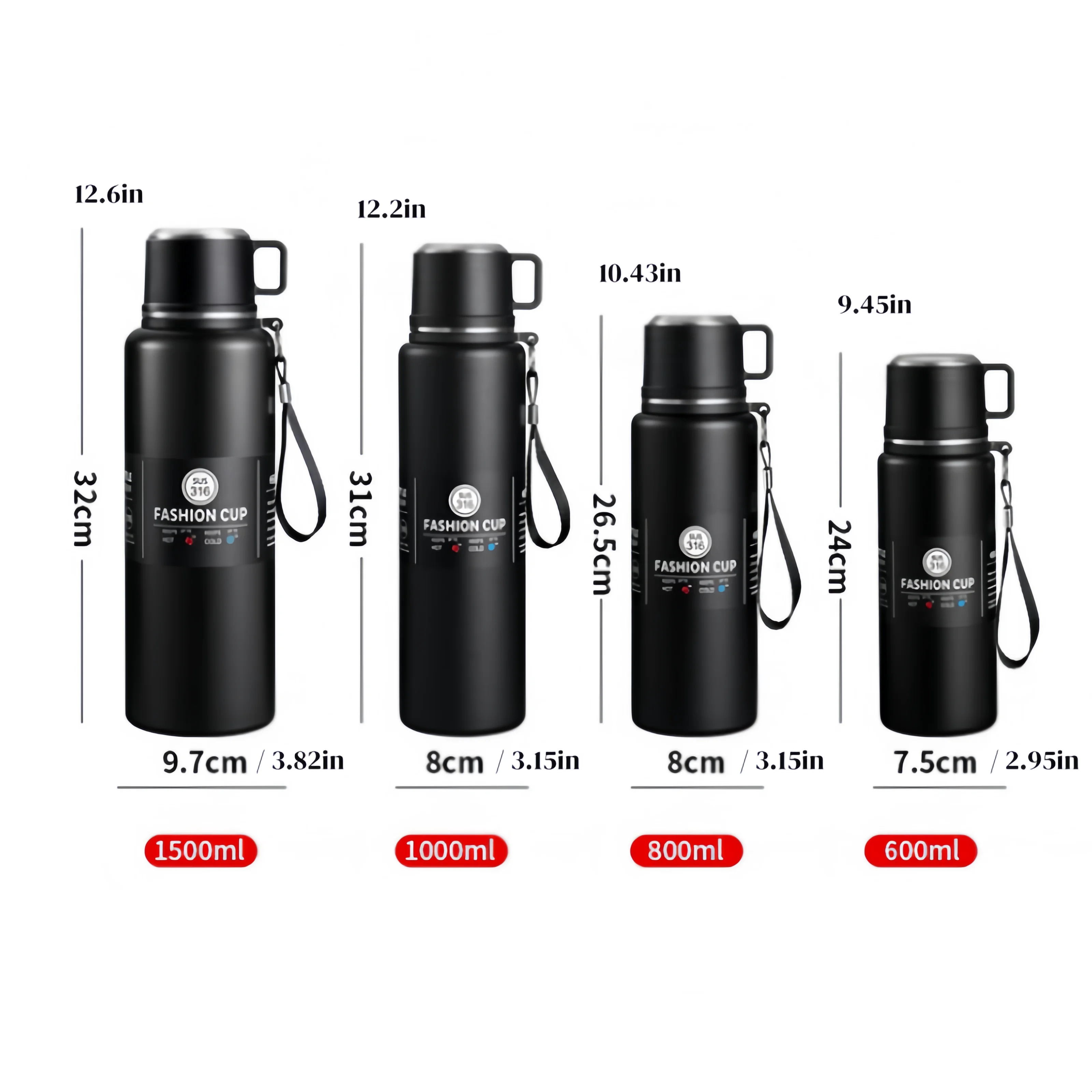 600-1500ml 316 Stainless Steel Vacuum Flasks Insulated Water Bottle Keep Cold and Hot Thermos Bottle for Coffee Tea Thermal Mug