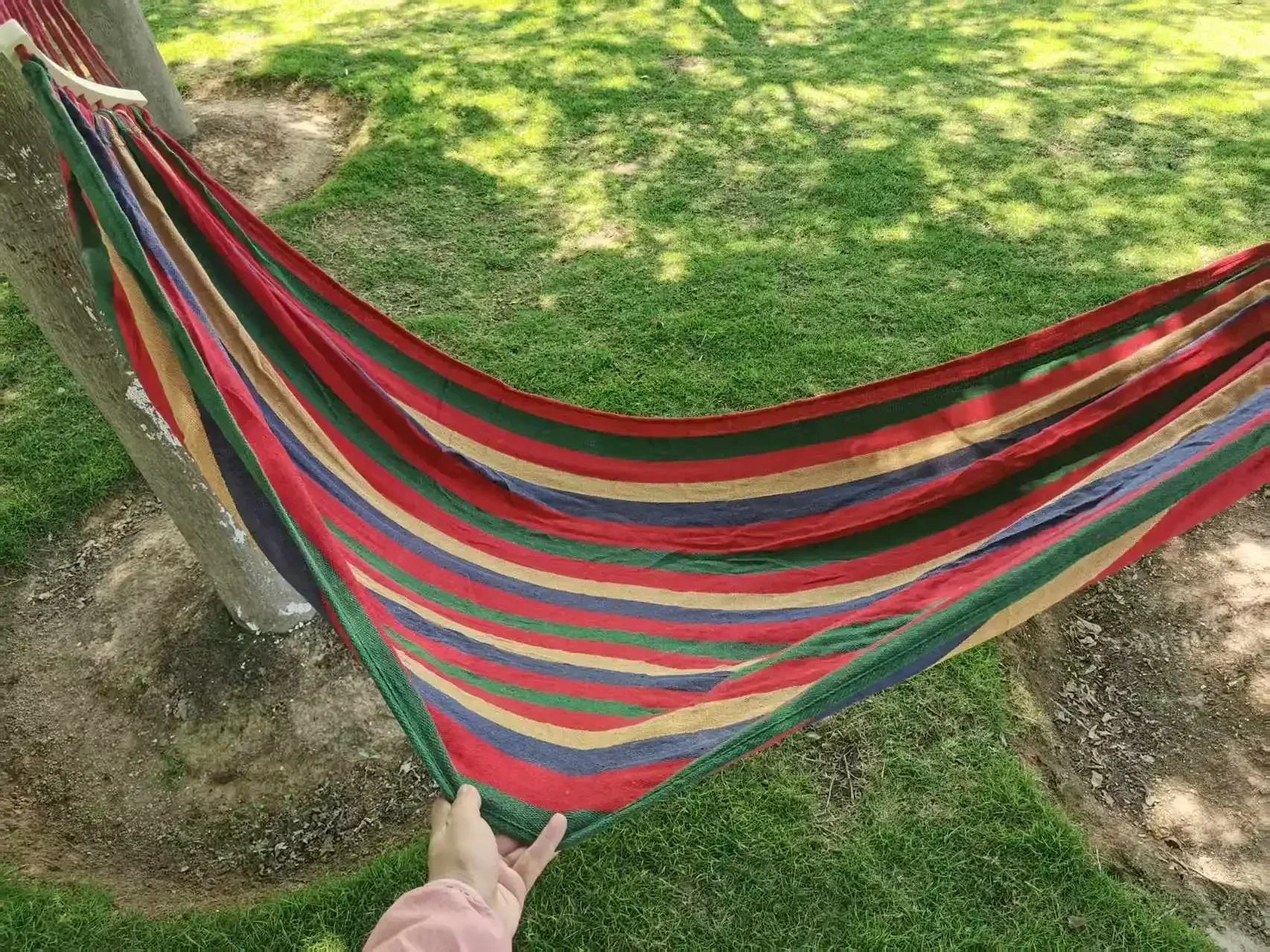 Outdoor Canvas Camping Hammock Anti Rollover Portable Thicken Fabric Single/Double Hammock with Carry Bag for Patio, Backyard