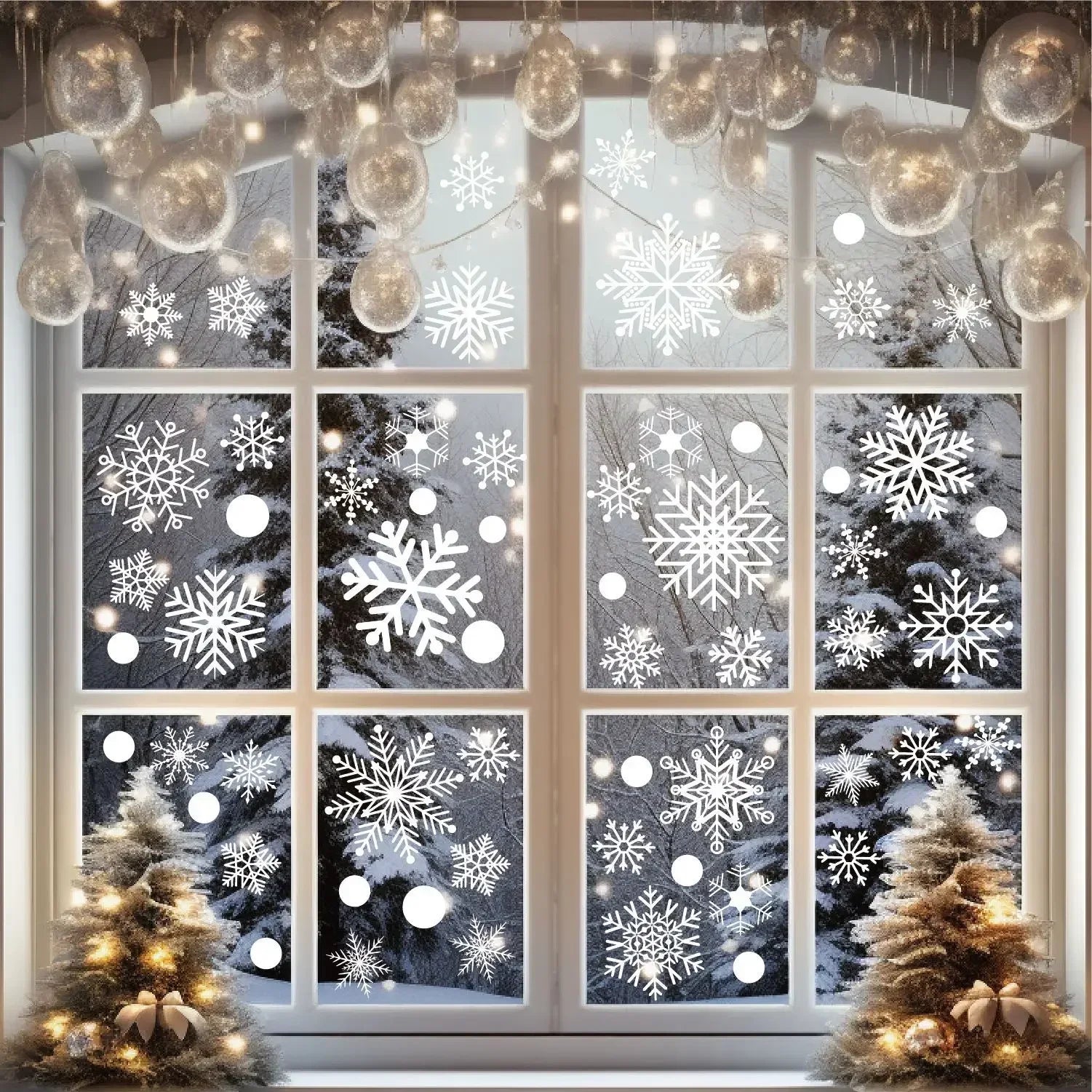 2025 Merry Christmas Decoration White Snowflake Window for Home Wall Window Sticker Ornaments Garland New Year wall stickers