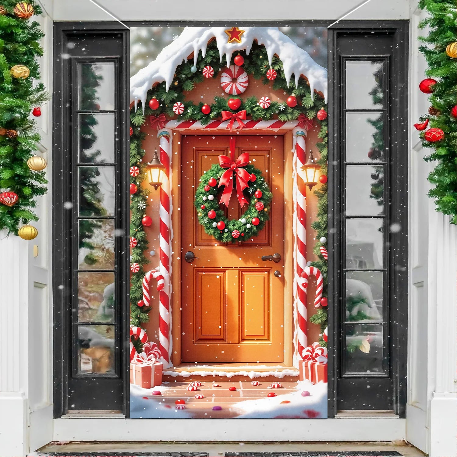 1pcs 2D Christmas Theme Door Cover Banner 2026 New Year Living room Decor Xmas Navidad Santa Snowman animals decor Favor Gift