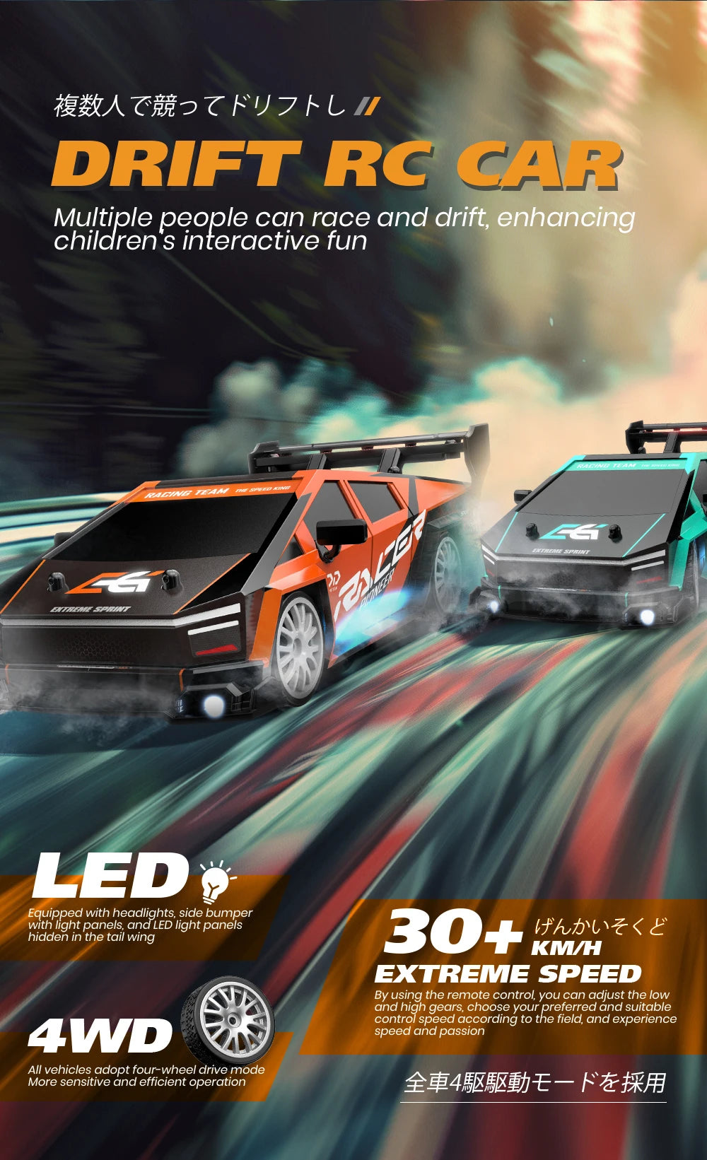 4WD Remote Control Car RC Drift 1:24 20KM/H High Speed Vehicle with LED Lights Racing Sport Toy for Adults Boys Girls Kids Gifts