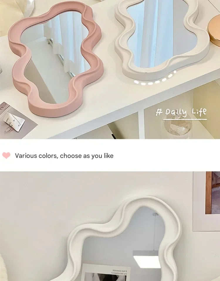 Wavy Wall Mirror Items Girls Small Floor Funky Cloud White Cute Mirror Men Nordic Korean Plastic Espelhos Home Decorations Cheap