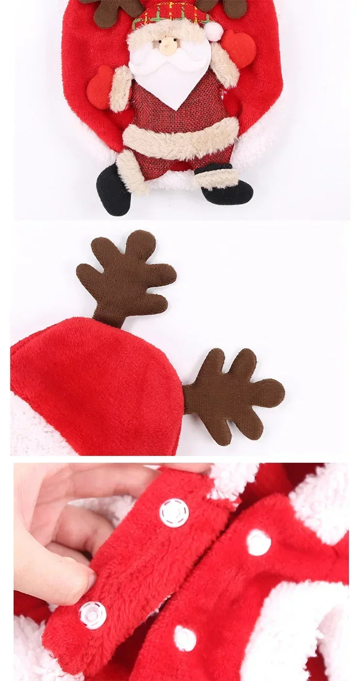 Christmas Pet Santa Costume Warm Flannel Hooded Jacket Winter Clothing For Small Dogs Cats Chihuahua Yorkshire Terrier Apparel