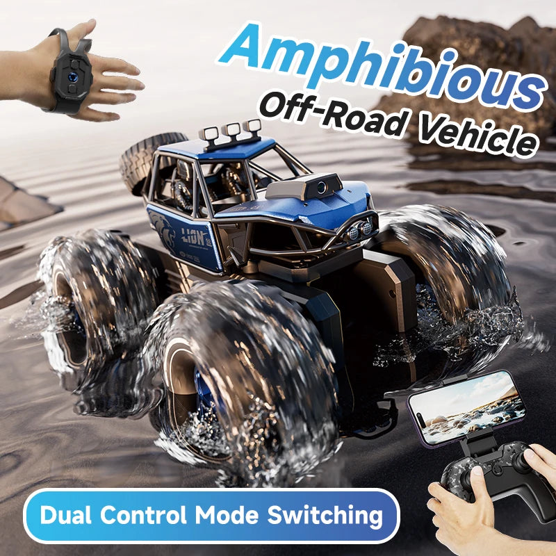 4DRC New Y10 Remote Control Car 2.4G Rc Boat Waterproof Amphibious Stunt Car 4WD All Terrain Truck Toys for Kids Birthday Gifts