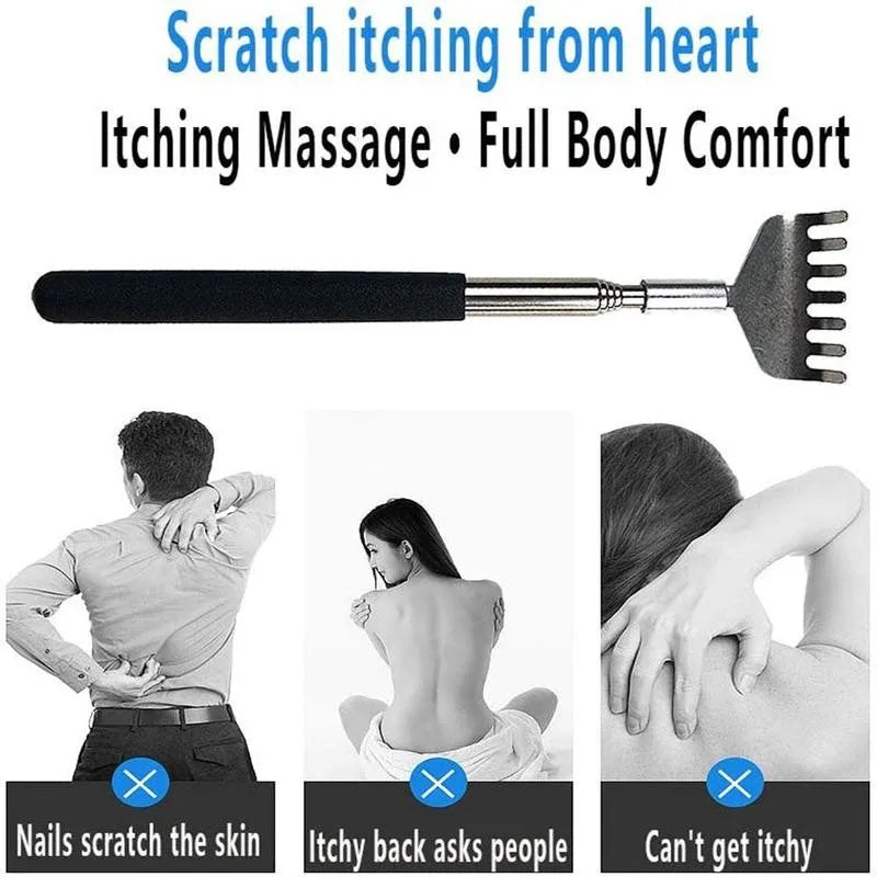 Telescopic Back Scratcher Scratching Backscratcher Massager Metal Stainless Steel Tool with Carrying Bag