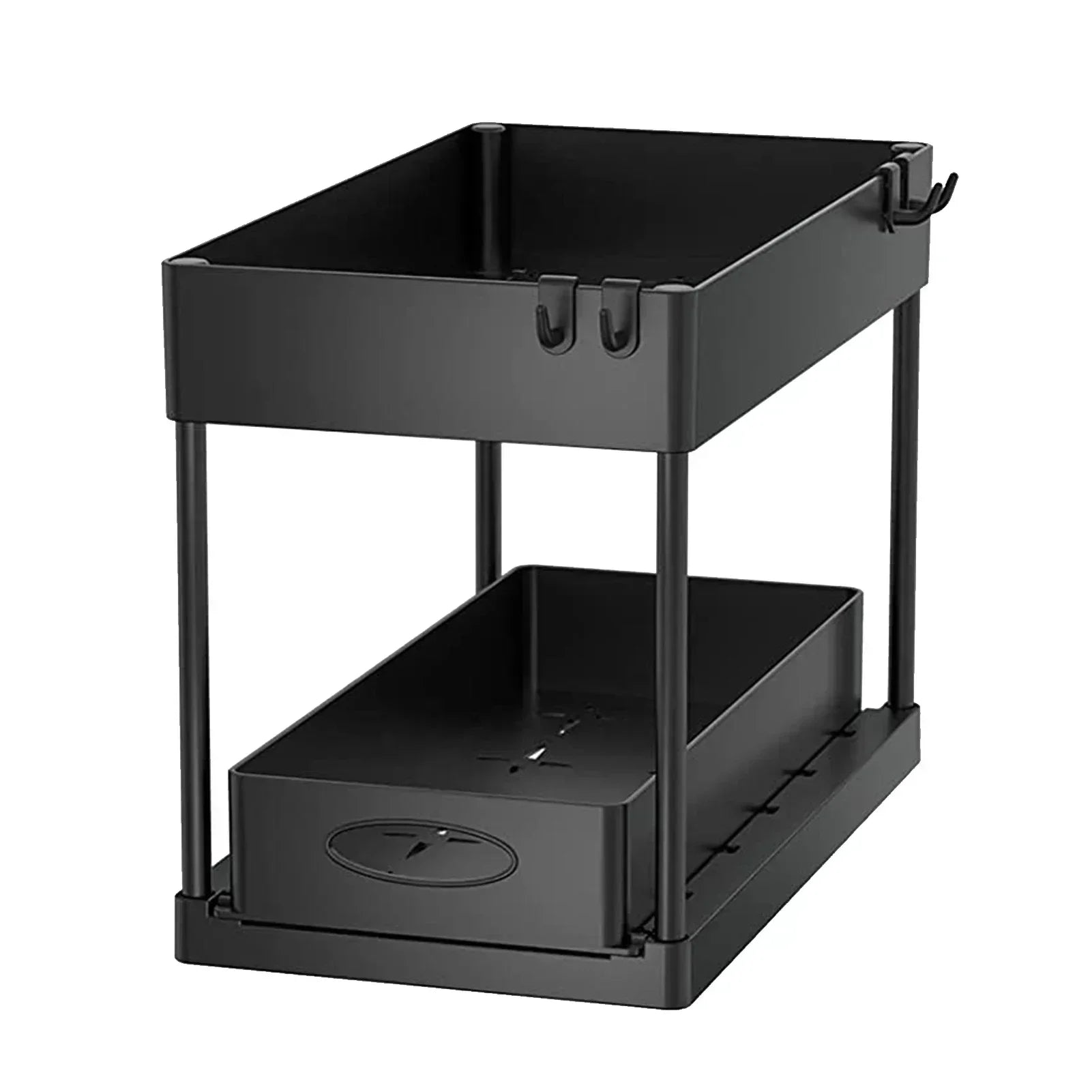 Two-tier Pull-out Sink Base Storage Cabinet with Sliding Baskets and Hooks, Suitable for Bathroom and Kitchen Storage