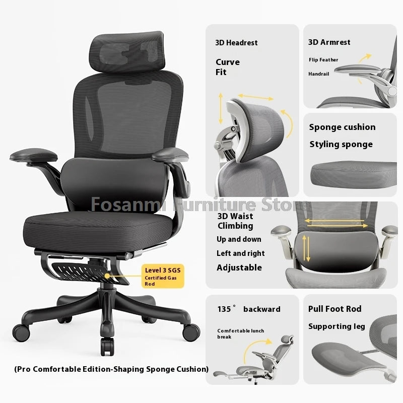 Home Office Adjustable Reclining Ergonomic Chair with Footrest Breathable Mesh Computer Gaming Swivel Chairs with Lumbar Support