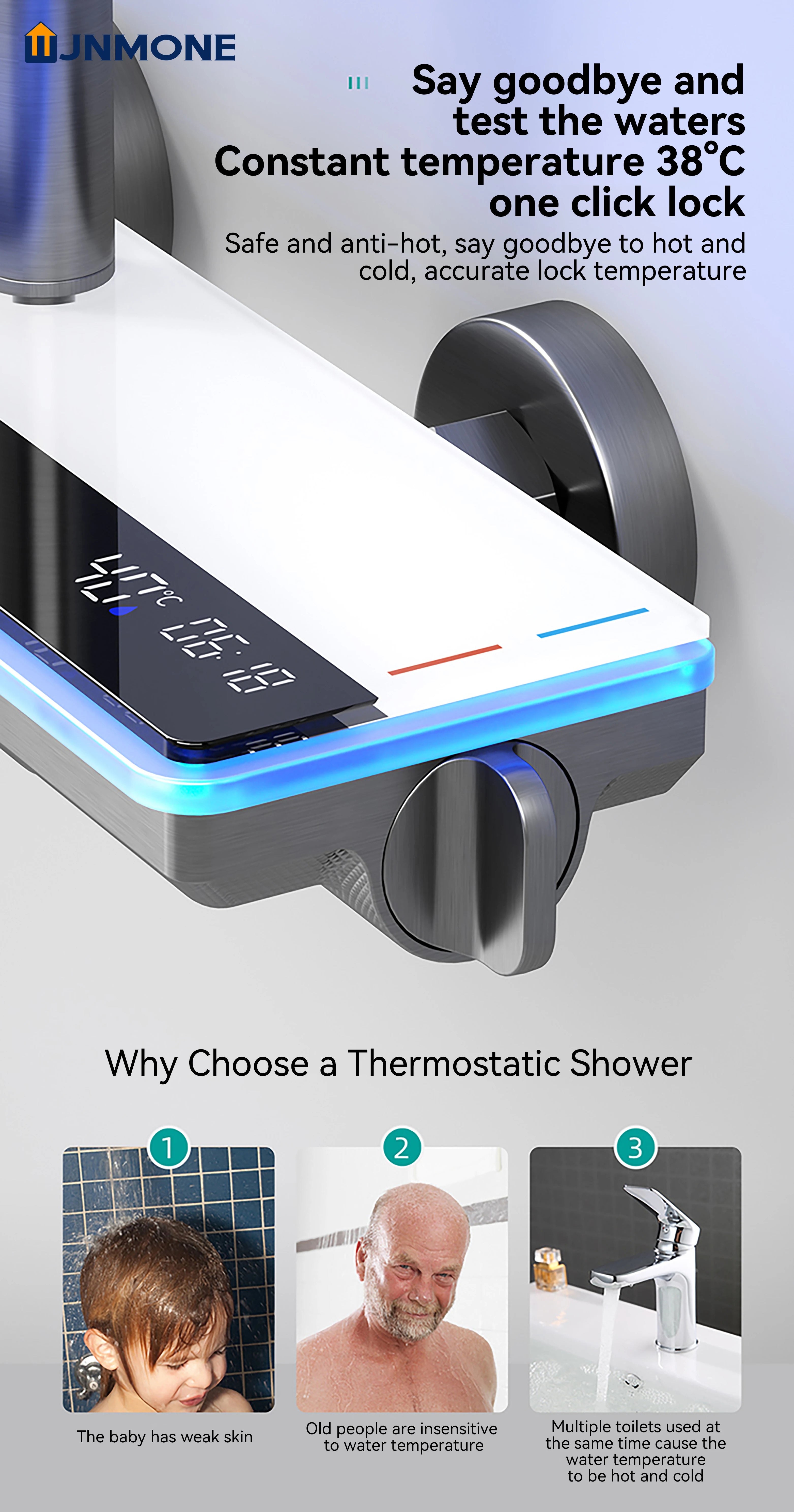 Ambient Light Bathroom Shower Full Set Wall Mount Bathtub Mixer Rain Digital Display Black Shower System Waterfall Shower Faucet