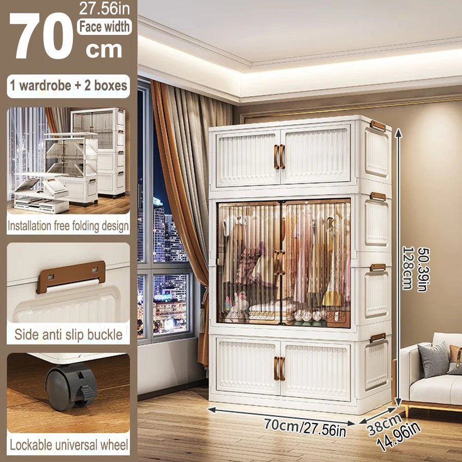 70/80cm Length Multifunction Folding Locker Large Capacity Dustproof Wardrobe Sundries Cabinet Closet Organizer