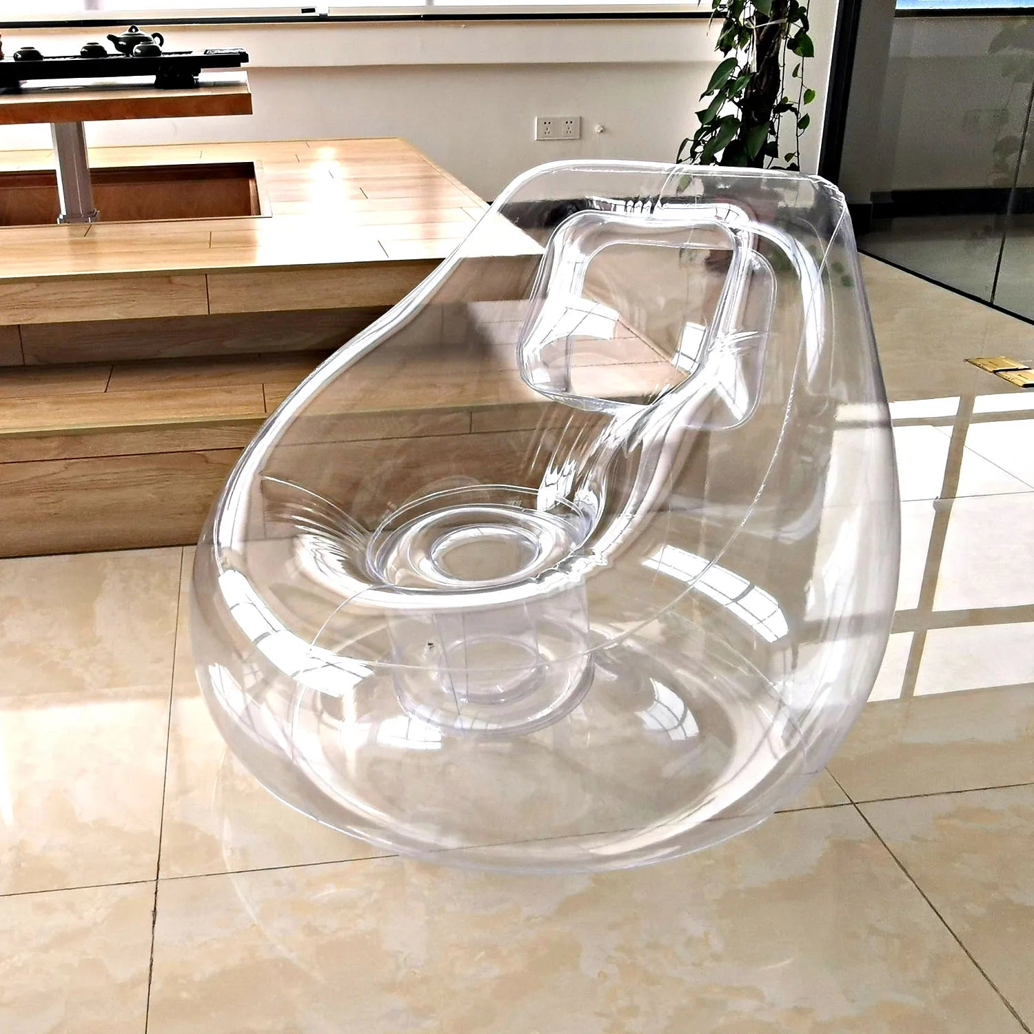 Transparent Inflatable Lounge Chair, Indoor and Outdoor Clear PVC Inflatable Single Sofa for Adult