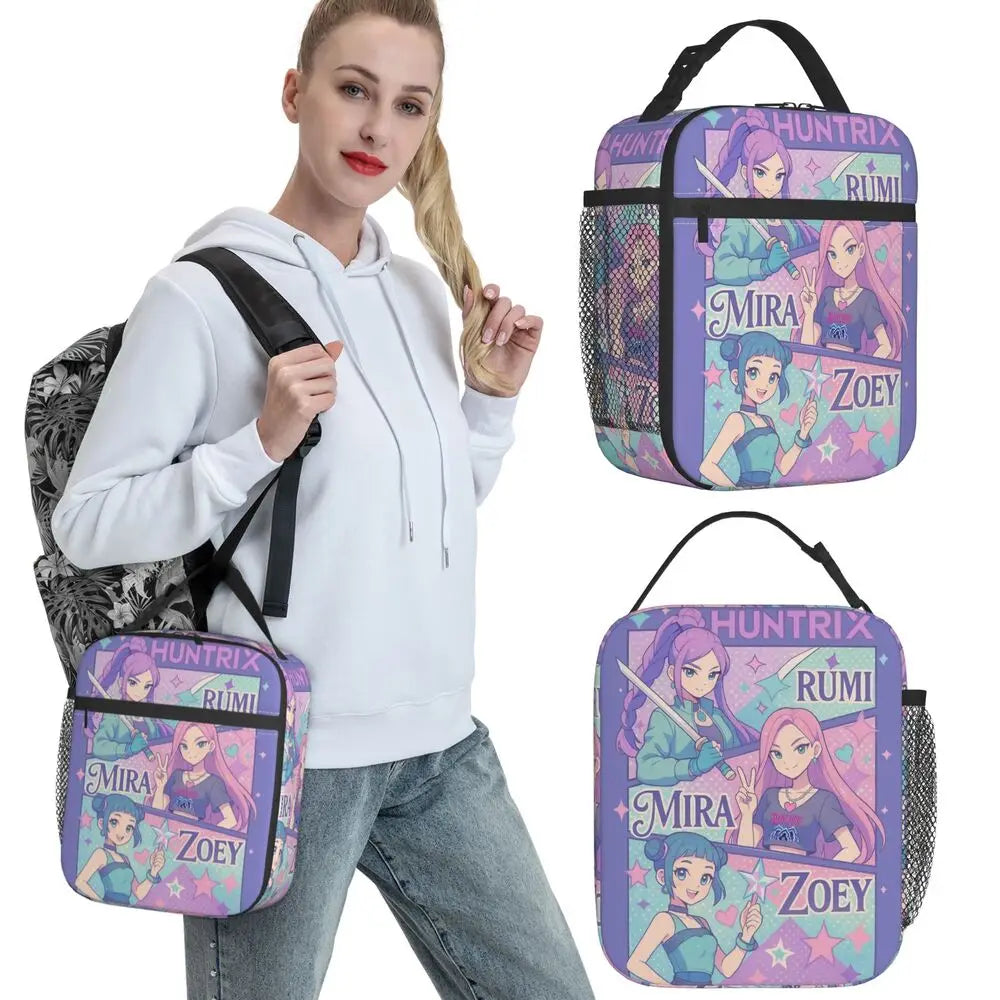 Huntrix Girlgroup K-Pop Group Demon Hunters Lunch Bag Cute Lunch Box For Child Office Portable Cooler Bag Oxford Tote Food Bags