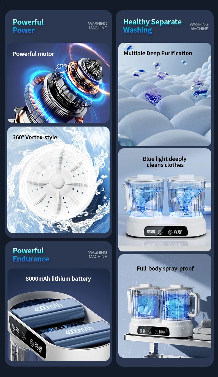 U10 Double Barrel Mini Washing Machine LED Digital Display Small Semi Automatic Wheel Home Dormitory Portable Washing Machine.