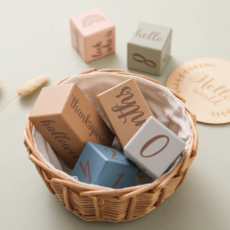 7pcs/set Wooden Baby Month Milestone Digit Record Card Newborn Birthday Gift Souvenir Baby Photo Photography Accessorie With Box