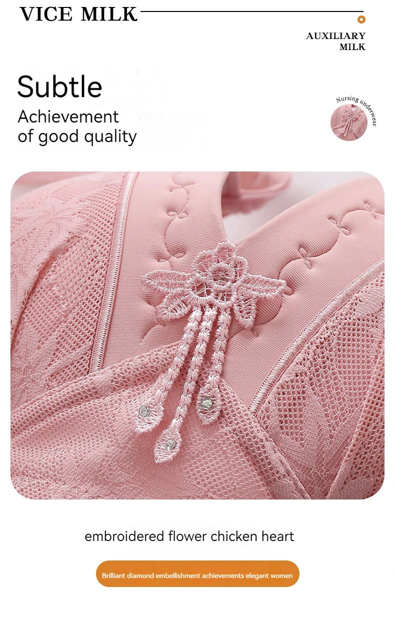 New Lace Printed Oversized Pregnant Women's Breastfeeding Underwear Comfortable Without Steel Ring Gathering Anti Sagging Bra