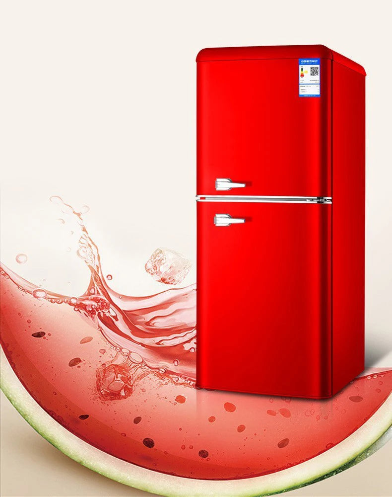 Double Door Refrigeration Freezing Mini Small Medium Silent Energy-saving Retro Refrigerators with Handle for Office Home Hotel