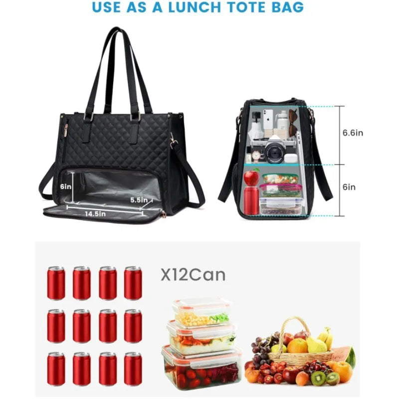 Women's 2-in-1 Insulated Lunch Bag Suitable for 15.6-inch Laptops Leak-proof Insulated Work Bag Waterproof Picnic Cooler Bag