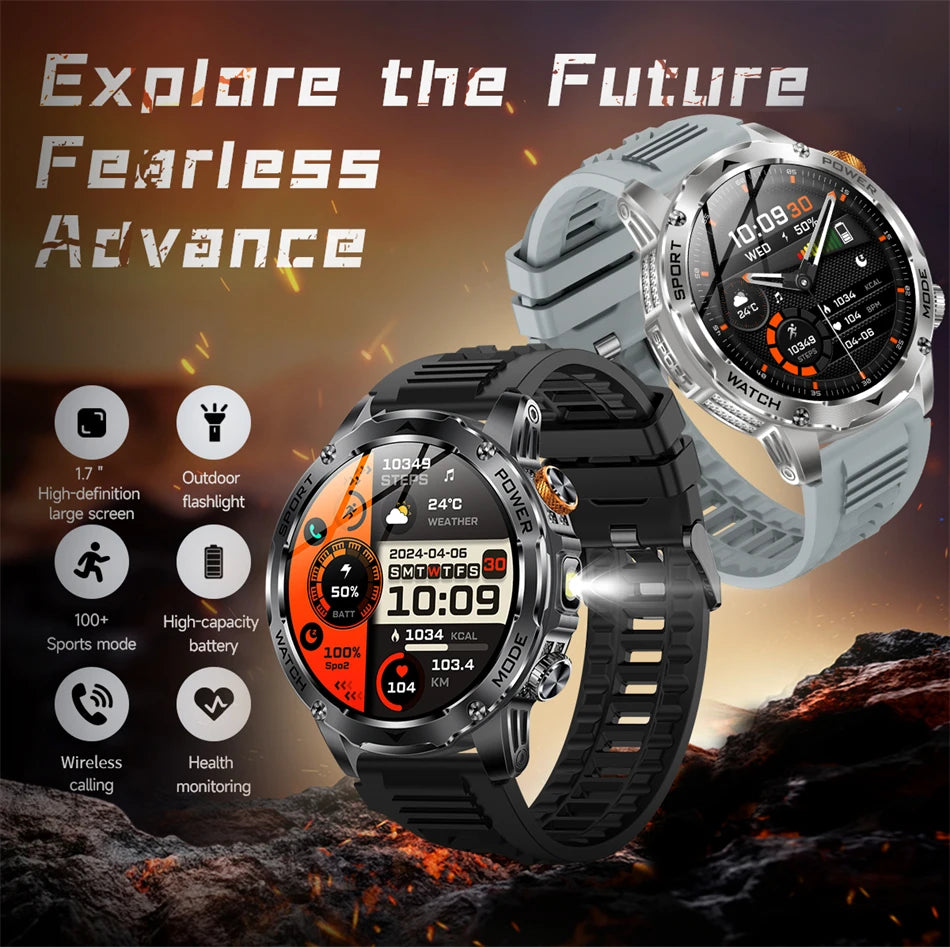 LIGE 2025 New For HUAWEI Xiaomi 1000mah AMOLED Smart Watch Men Sports Fitness LED Flashlight 3ATM Waterproof BT Call Smartwatch