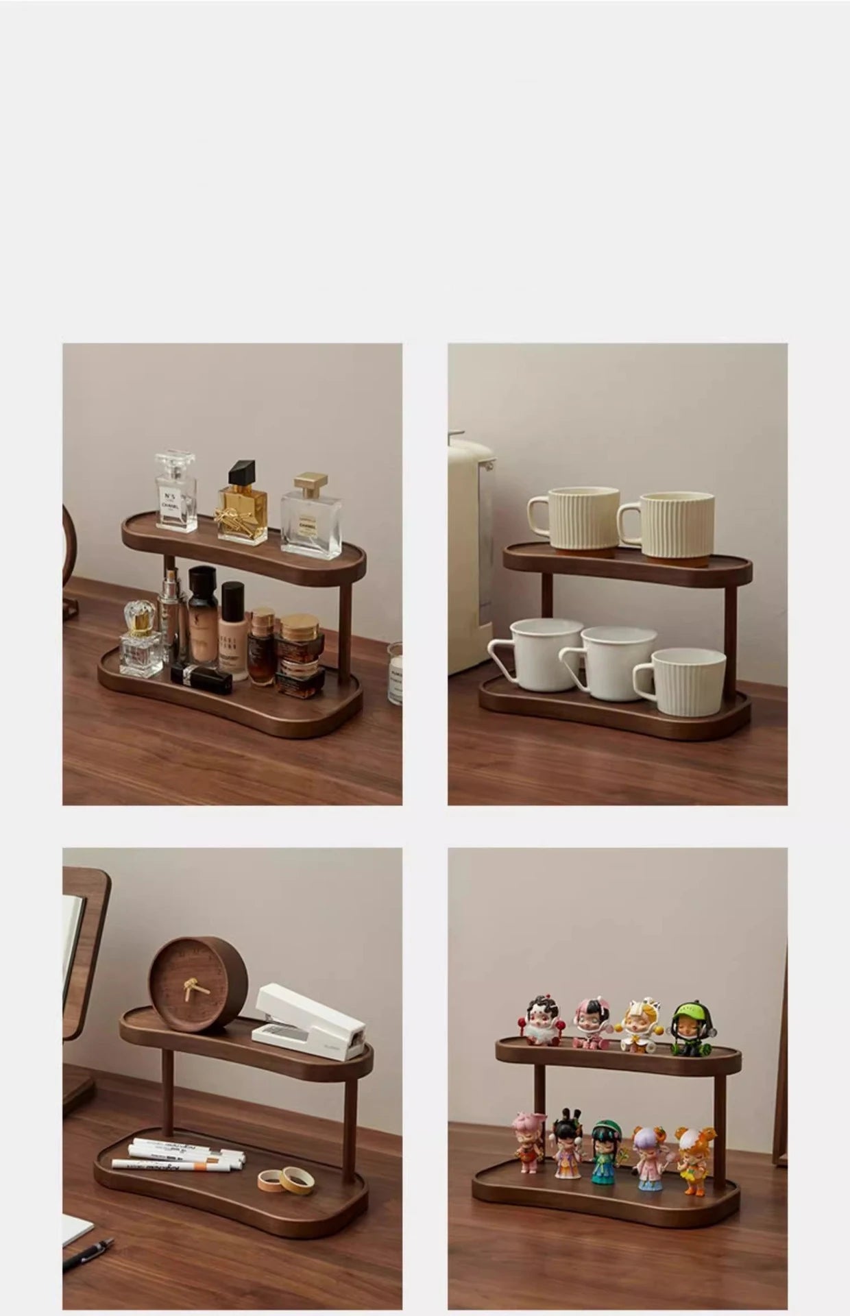 2 Tier Makeup Organizer for Vanity Bamboo Wooden Cup Holder for Coffee Bar Mug Display Rack for Counter Kitchen Storage Shelf