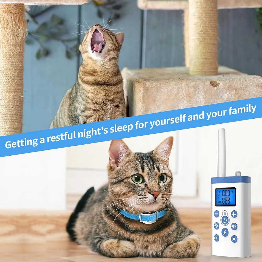 PaiPaitek Cat Training Collar,Cat Shock Collar with Remote ,Cat Stop Meowing Collar, Remote Control/Automatic Anti-Meow for Cats