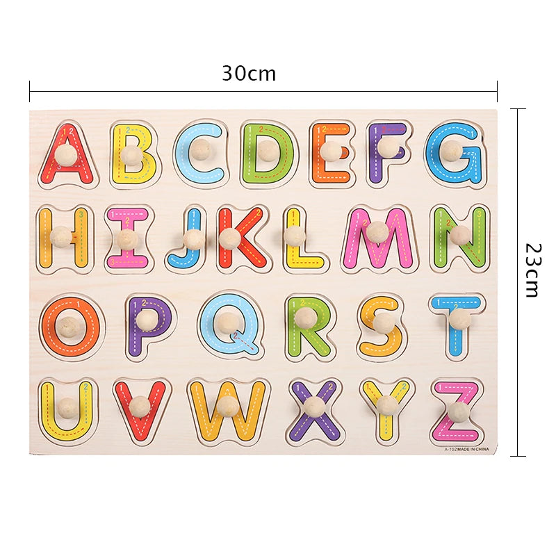 30cm Kid Early educational toys baby hand grasp wooden puzzle toy alphabet and digit learning education child wood toy