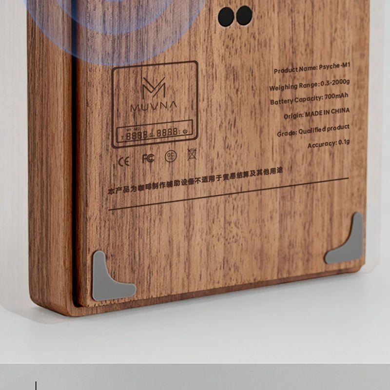 MUVNA Mini Digital Wood scale, Professional Electronic Coffee Scale for Espresso/Hand Drip Coffee 0.1g of high-precision, 2kg