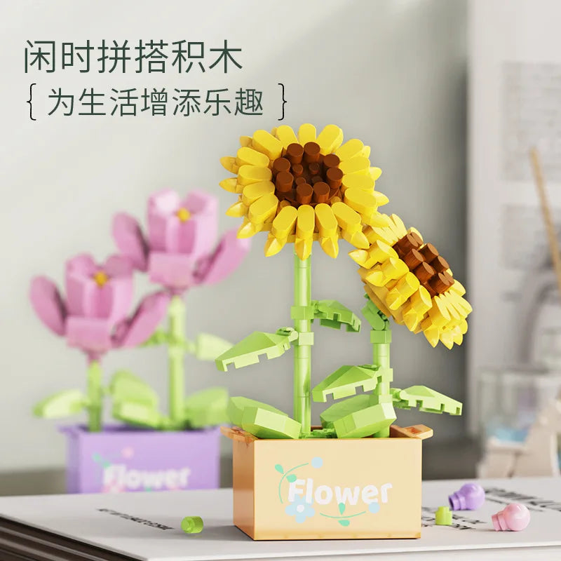 Bouquet Flower Mini Diy Building Block Toys for Children Bricks Blocks for Adults Constructor Micro Bricks Construction Set Gift