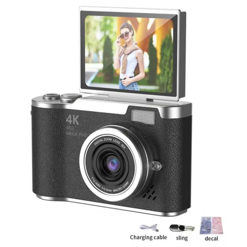 4K Digital Camera CCD 180° Flip Screen Selfie Camera 8X Digital Zoom 48MP Portable Digital Photography Camera with 32G Card
