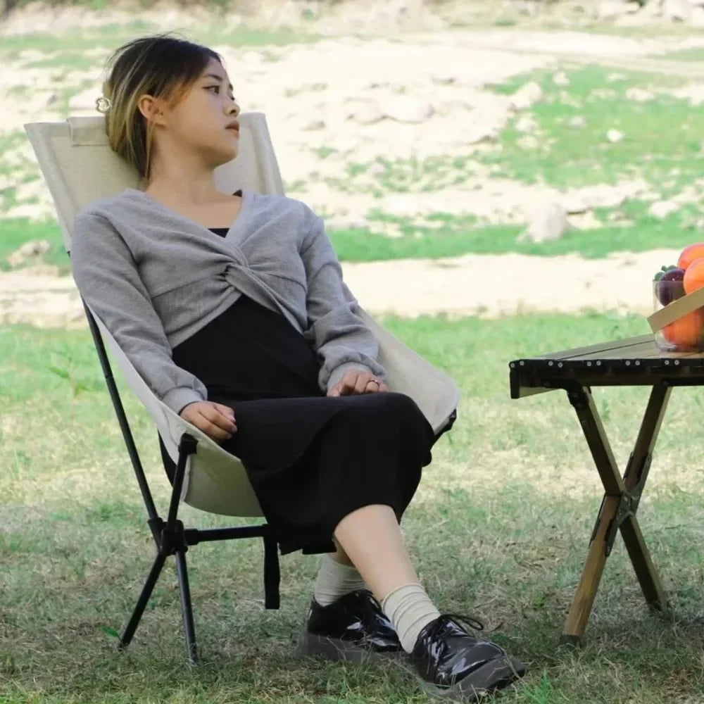 Ultralight Portable Folding Moon Chair with Oxford Fabric for Camping Hiking Travel Beach Picnic Fishing Outdoor Adventure Seat