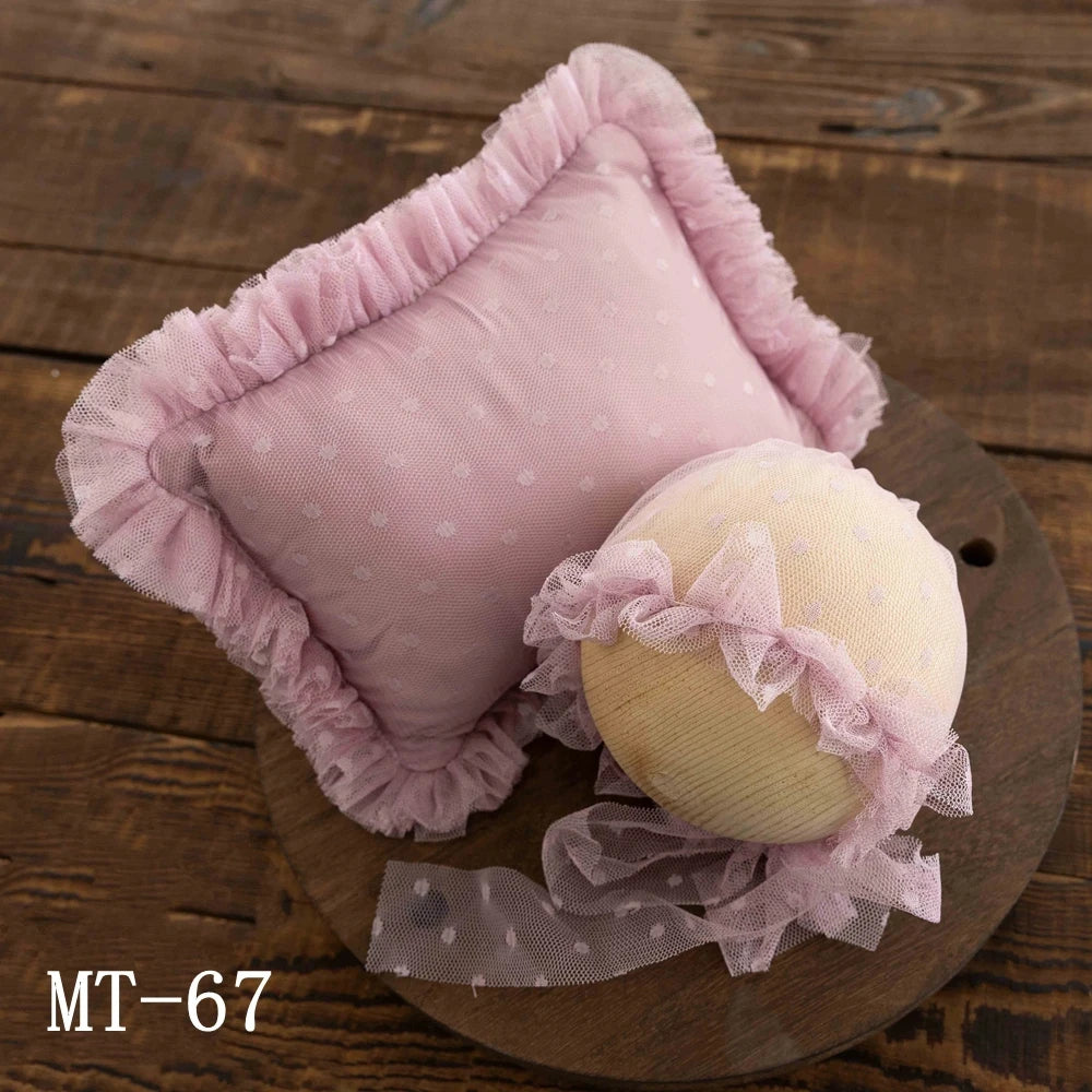 Newborn Photography Props Lace Hat+Pillow 2pcs/Set Baby Posing Props Up Pillows Studio 0-1 Month Infant Photoshoot Accessories