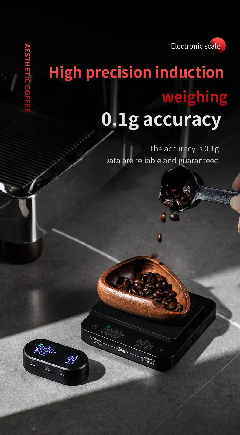 Bincoo Professional Coffee Scale Electronic Scale Coffee Powder Weighing Accurate Weight 0.1g Split Screen Display Barista Tool