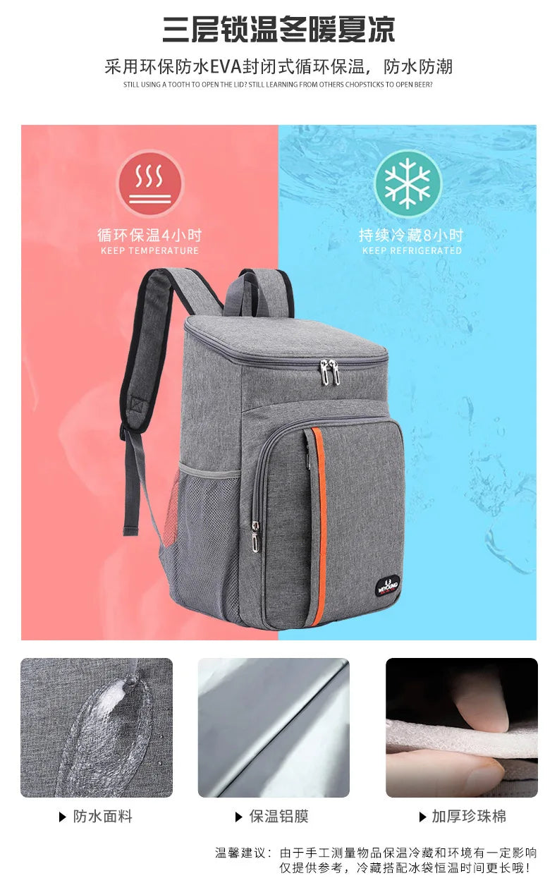 20L Outdoor Thermal Cooler Backpack Bags Insulated Leakproof Lunch Bag Camping Drink Refrigerator Picnic Food Fresh Keeping Bag