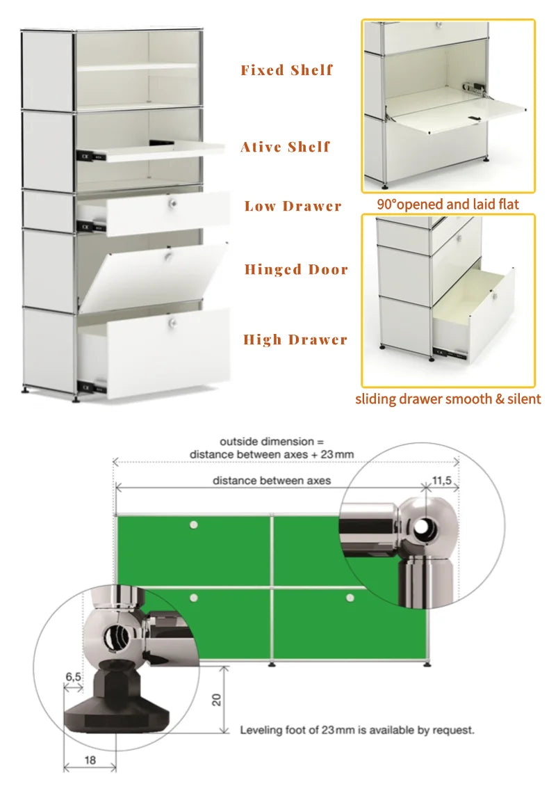Modern Steel Flip Door Cabinet｜2-Tier Modular Storage Unit｜Custom Color Metal Organizer for Entryway, Living Room or Office