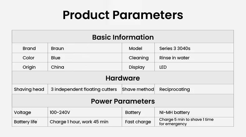 Braun Electric Shaver 3 Series ProSkin 3040S 3010S Reciprocating Shaver For Men Shaving Machine With Trimmer 100-240v