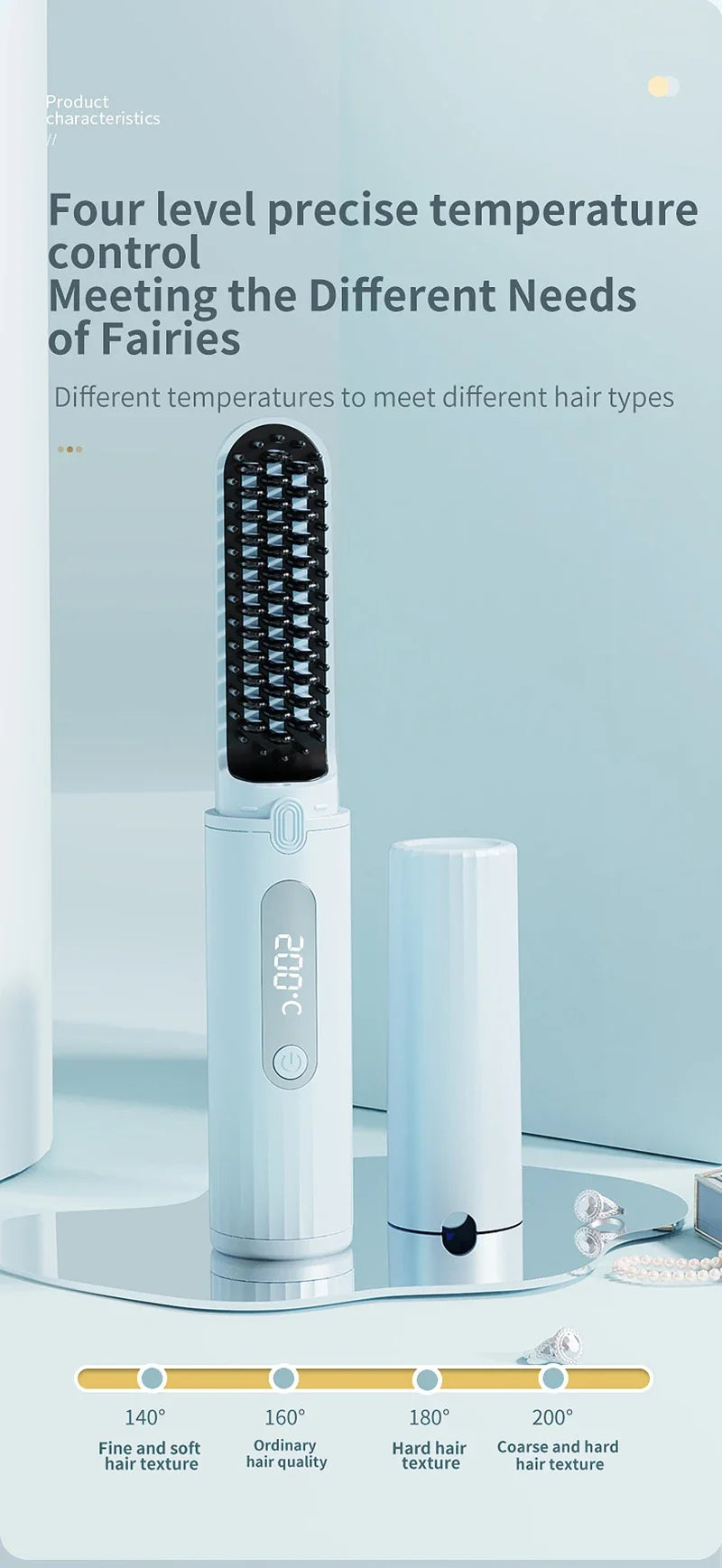 Wireless Electric Heating Straight Hair Comb Rechargeable Portable  Negative Ion Anti-scalding Hair Straightener For Home Travel