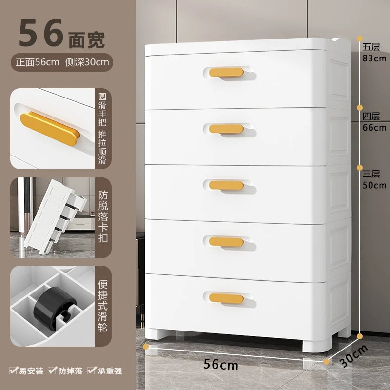 Thickened Drawer Storage Cabinet, Multi-Layer PP Organizer, Silent-Wheel Bedside Cabinet, Modern Large-Capacity Home Storage Box