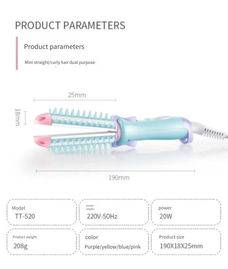 2 In 1 Mini Electric Hair Straightening Curling Iron Set 220V Scald Proof Ionic Hot Comb Hair Styler Travel Hair Styling Tools