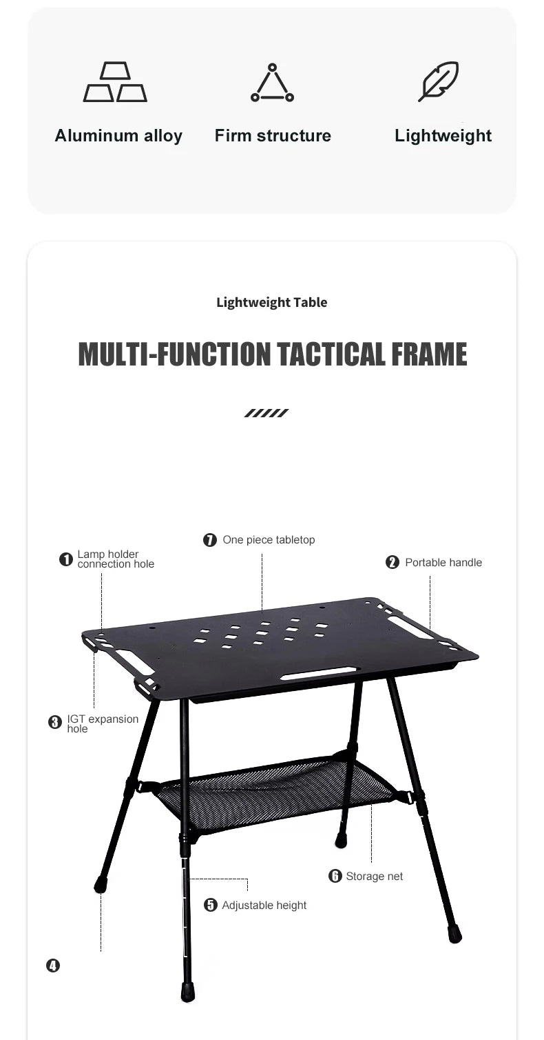 WESTTUNE Outdoor IGT Tactical Table Lightweight Multifunctional Folding Aluminum Alloy Camping Picnic Table with Adjustable Legs