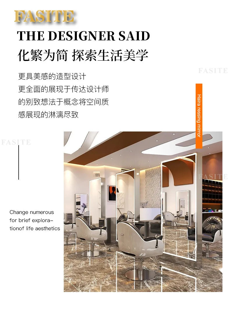 Rose gold, double-sided floor-to-ceiling  , barber shop mirror table, special perm and dyeing  , full-body hair cutting mirror.