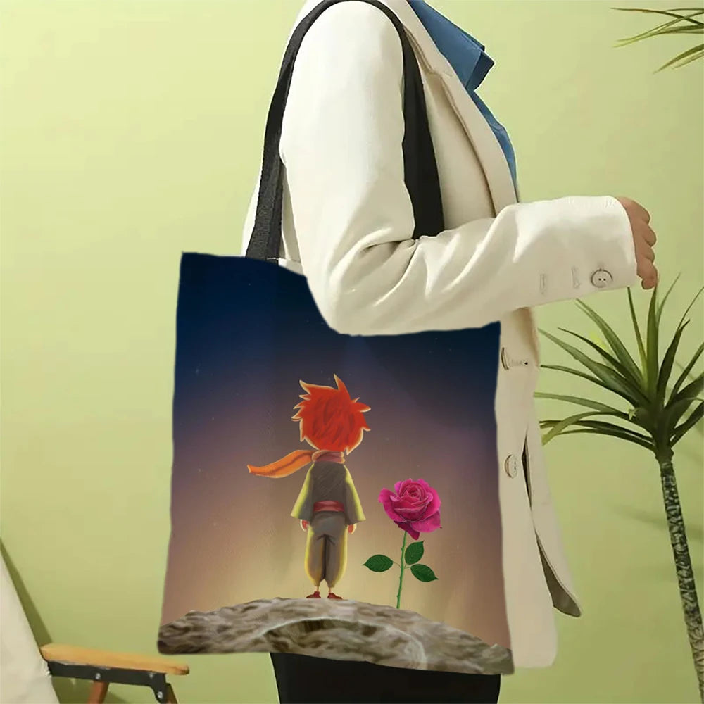 The Little Prince Canvas Bags Series Print Canvas Bag Lightweight Shoulder Bags Holder Handbag Fashion Shopping Bag 30X35cm